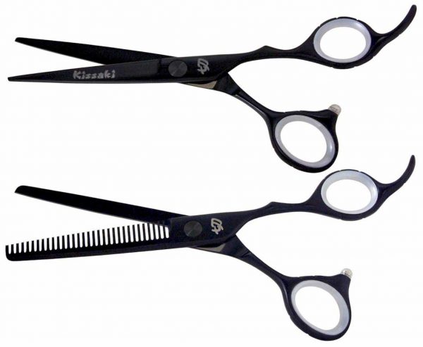 Futasuji Black Satin 6.0″ Hair Scissors & Ishizuki 32t Thinning Shears Combo