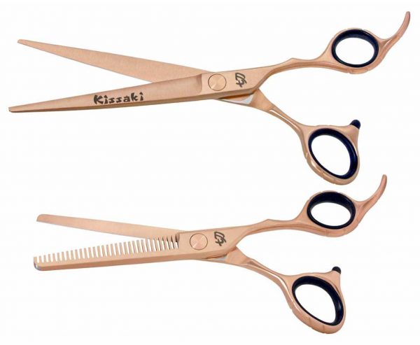 Futasuji Rose Gold Satin 7.0″ Hair Scissors & Ishizuki 32t Thinning Shears Combo