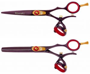 Gokatana 5.5″ & Kanagawa 30t Hair Scissors Double Swivel Black Cherry R Titanium Set