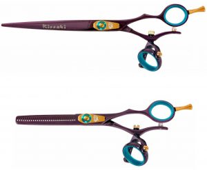 Gokatana 7.0″ & Kanagawa 30t Hair Scissors Double Swivel Black Cherry B Titanium Set