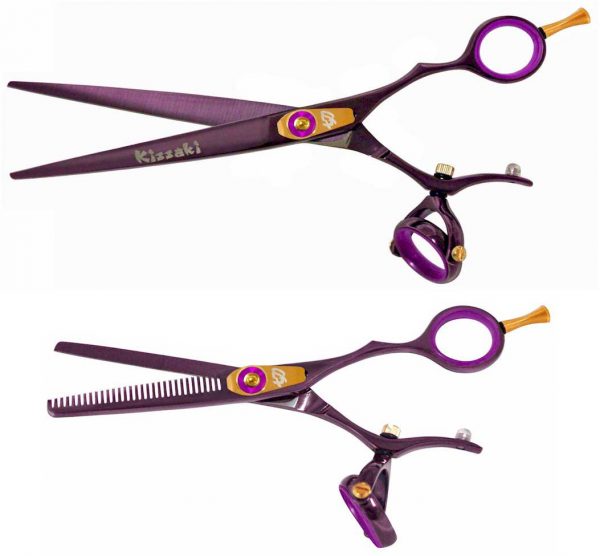 Gokatana 7.0″ & Kanagawa 30t Hair Scissors Double Swivel Black Cherry P Titanium Set